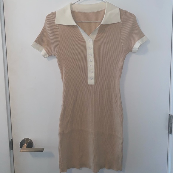 Contrast Trim Button Ribbed Bodycon Dress - Picture 5 of 5